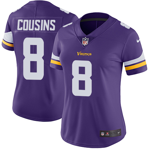 Nike Vikings #8 Kirk Cousins Purple Team Color Women's Stitched NFL Vapor Untouchable Limited Jersey